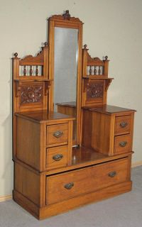 Antique English Walnut Vanity Chest Dresser w Mirror