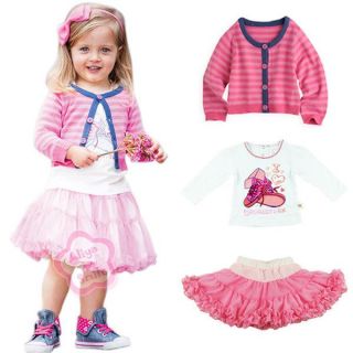 Sz 2 5 Years Fancy Girl Stripe Cardigan T Shirt Tutu Skirt Kid Dress Baby Outfit