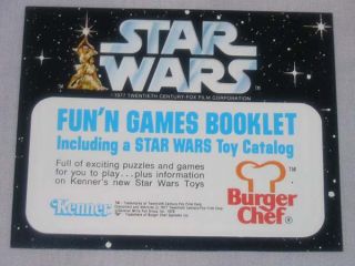 Kenner Burger Chef Promotion Catalog '78 Vtg Space Maze Star Wars
