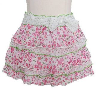 Lipstik Little Girl Size 4 White Green Dot Floral Print Bow Skirt