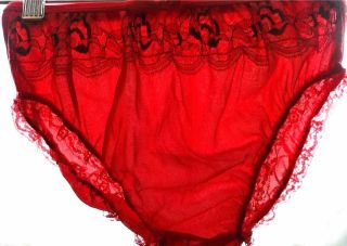 Vintage Womens Panties Sheer Red Nylon Ruffle Legs Baby Doll 1960s Small