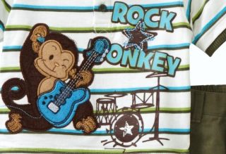 New Baby Boys "Rock Star Monkey" Size 12M Shirt Pants Clothes