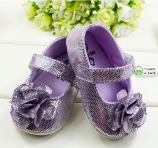 Bid Y063 Flowers Glitter Purple Cute Infant Baby Toddler Shoes Size 3 6 Months