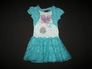 New "Teal Love Peace" Tutu Dress Girls Clothes 5 6 Spring Summer Boutique Kids
