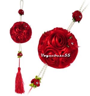 Wedding Floral Satin Balls Silk Rose Flowers Hanging Decorations Supplies VE4A