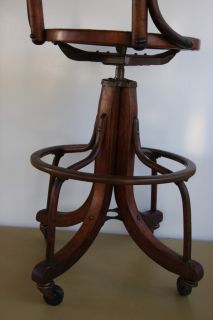 Vintage Industrial Adjustable Draftsman Wood Swivel Drafting Stool Shop Chair
