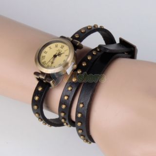 Retro Women Lady Roman Leather Strap Quartz Bracelet Wrist Watch Gift Black