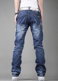 Men's Slim Fit Classic Jeans Trousers Straight Leg Blue Size 28 36 Blue F445
