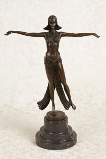 French Art Deco Bronze Figurine Signed Descomps Statue