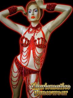 Red Burlesque Stripper Exotic Samba Cage Bra Bikini