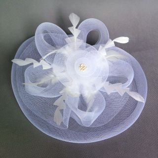 Large White Feather Hair Mesh Hat Fascinator Clip Flower Wedding Party Bridal
