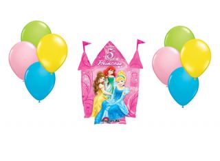 Pink Princess Castle Happy 5th Birthday Balloon Set Cinderella Ariel Belle 5