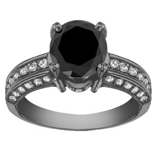 3 50 Ct Pave Set Black Diamond Engagement Ring in 18K Black Gold New