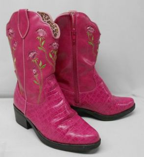 Girls Pink Cowboy Cowgirl Western Boots Roses TKS Shoes Size 3