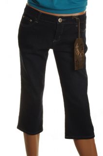 Yom Yom Womens Juniors Dark Denim Stretch Capri Crop Pants 1 3 Blue Jeans New