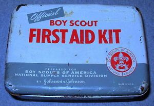 Vintage Official Boy Scout First Aid Kit Tin by Johnson and Johnson w Contents