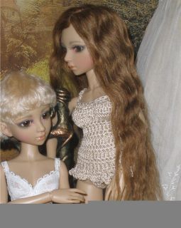 Long Human Hair Light Gold Brown Wig for BJD Doll Wig Size 6 7
