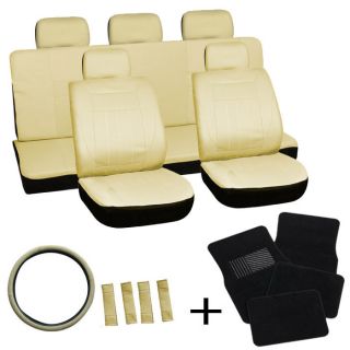 20pc Set Solid All Tan Beige Car Seat Covers Wheel Belt Pad Head Rest Floor Mats