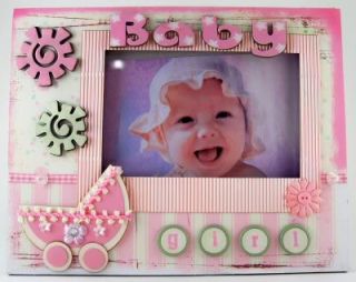 Scrapbook Style Embellished Baby Girl Photo Frame BNIB
