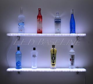 44” LED Lighted Wall Mounted Floating Shelf Liquor Bottle Glass Bar Display