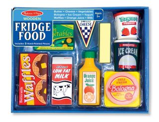 New Melissa Doug Wood Toy Fridge Kitchen Play Food Pantry Prodcts Ceral Cheese