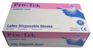 Pro Tek Latex Gloves Powder Free Disposable Small Medium Large 100 Pieces Box