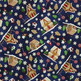 RJR A Gingerbread Christmas Houses Blue Holiday Cotton Quilt Quilting Fabric Yd