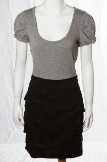 BCBG Max Azria Gray Knit Black Tiered Skirt Outfit Dress Two Tone WorkWear Sz 2