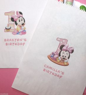 Baby Minnie Mouse 1st Birthday Personalized Favor Bags Candy Buffet Party Bags