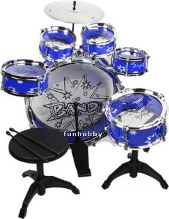 New 11 Pcs Kids Blue Drum Set Children Boys Girls Toy Musical Music Instrument