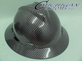 Black Silver Carbon Fiber Custom Hard Hat MSA V Guard Full Brim