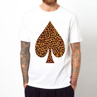 Ace Leo Leopard Tattoo Skull Bone Design Graphic Street Skate Men White T Shirt