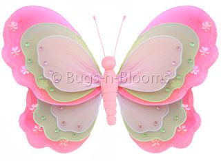 DK Pink Green Pink Triple Layered Butterfly Decor Nylon