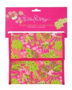 Lilly Pulitzer Reusable Sandwich Snack Sack Luscious Pink Green Eco Lunch Bag