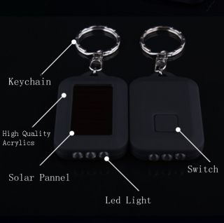 Solar Panel LED Flashlight with Keychain Key Chain and 3 LED Light Bulb