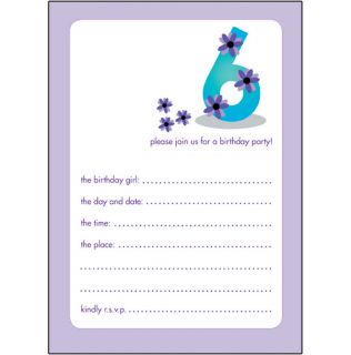 Pack of 10 Childrens Birthday Party Invitations 6 Years Old Girl  BPIF-19 Purple 