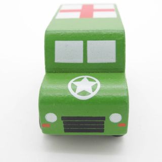 Green White Hand Made Wooden Mini Military Vehicle Soldier Car Baby Kids Toy 079