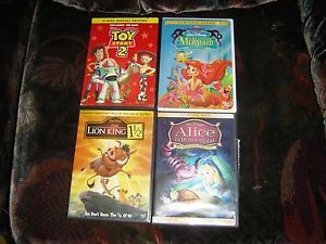 4 Disney Kids DVDs Lot Alice in Wonderland The Little Mermaid Toy Story Lion