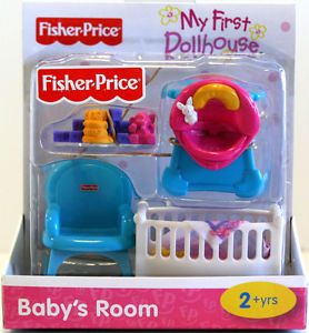 Fisher Price My First Dollhouse Baby's Room Furniture Crib Toy Rocking Chair
