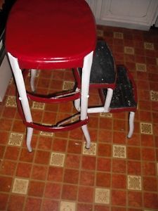 Vintage Mid Century Cosco Kitchen Step Stool Chair Painted Red and White