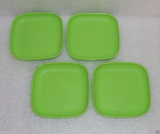 New Tupperware Mini 4" Square Plates Green Kids Toy Party Plate Set 4
