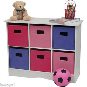 New Riverridge Kids 6 Bin Room Toy Storage Organiezer Cabinet White Pastel