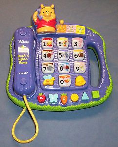 Vtech Disney Winnie The Pooh Teach 'N Lights Phone Talking Kids Toy Used Works