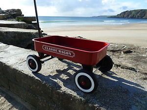 Pull Along Childrens Red Wagon Truck Toy Box Trailer 4 Wheel Cart Trolley Kids
