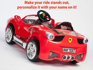 Red Ferrari Style Ride on Toy Car with Remote Control Custom Kids Name Decal