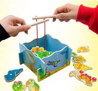 Wooden Toy Magnetic Fishing Game Kids Children Education Creative
