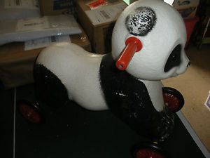 Vintage Empire Plastic Blow Mold Riding Wheel Panda Pull Toy Kids Child 1972