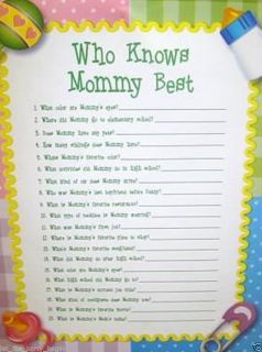 Lot of 24 Baby Shower Party Questions About Mother Sheet Game Who Knows Mommy