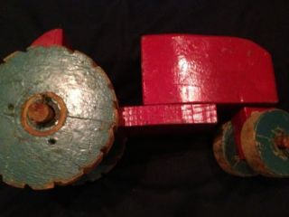 Antique Hand Made Wooden Farm Country Primitive Folk Art Tractor Toy Late 1800s