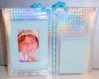 Adorable Girls Sparkling Baby Blue Boxed Gift Set Frame Notepad Pen Clip
